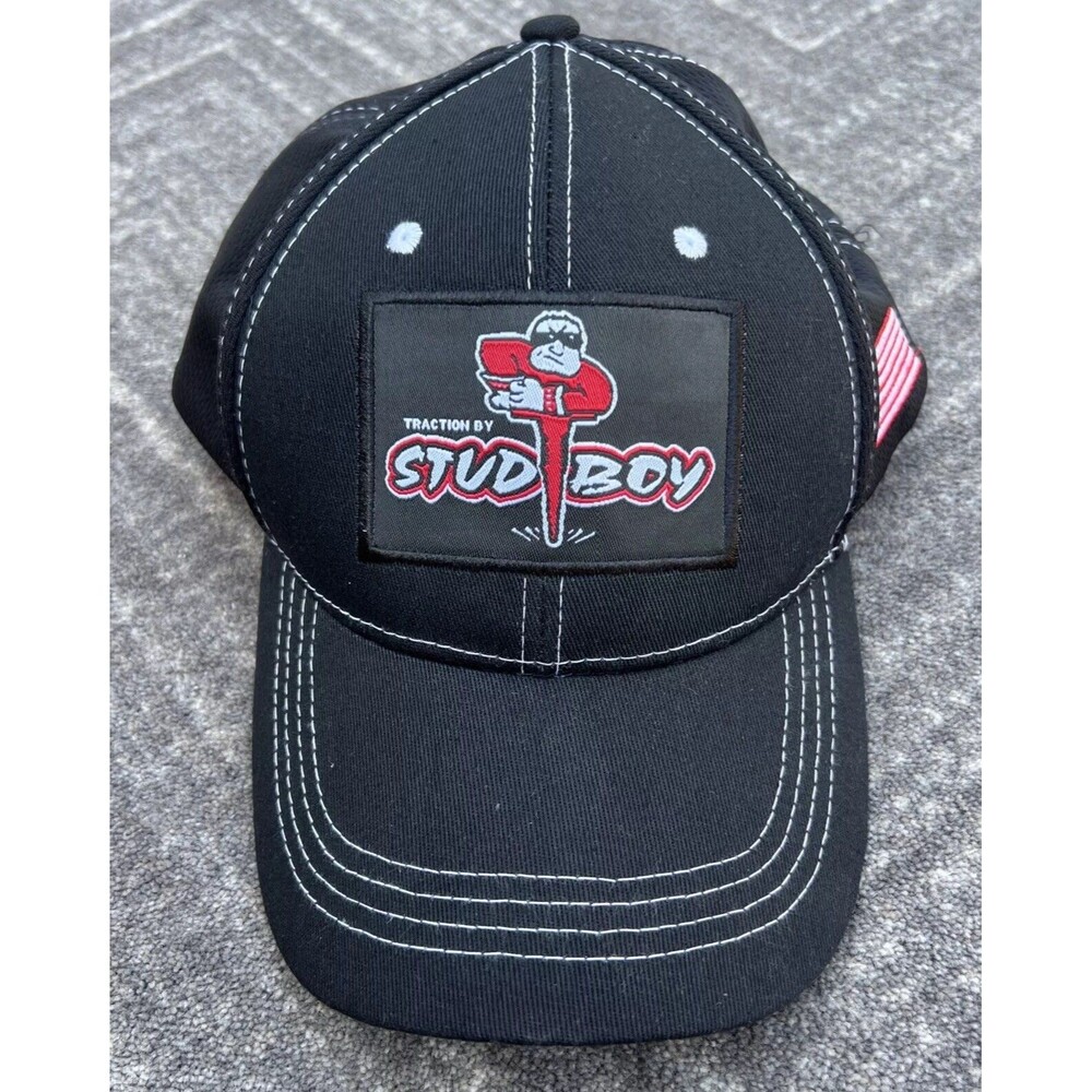 Stud Boy Traction Black Hat Cap Snowmobile Adult Hook & Loop Closure Excellent